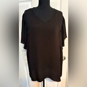 Women's Black V-Neck Flutter Sleeve Top